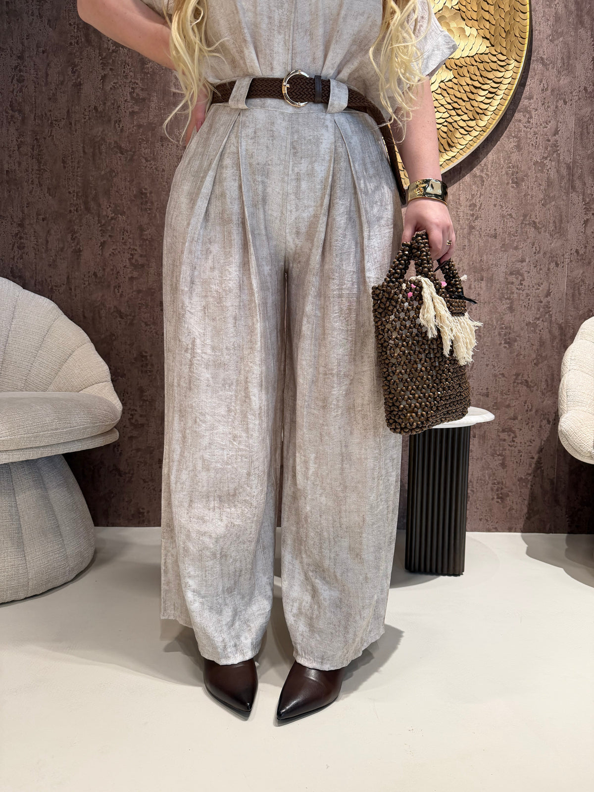 Completo camicia e pantalone stone con cintura