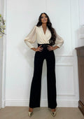Tuta beige nero con cintura
