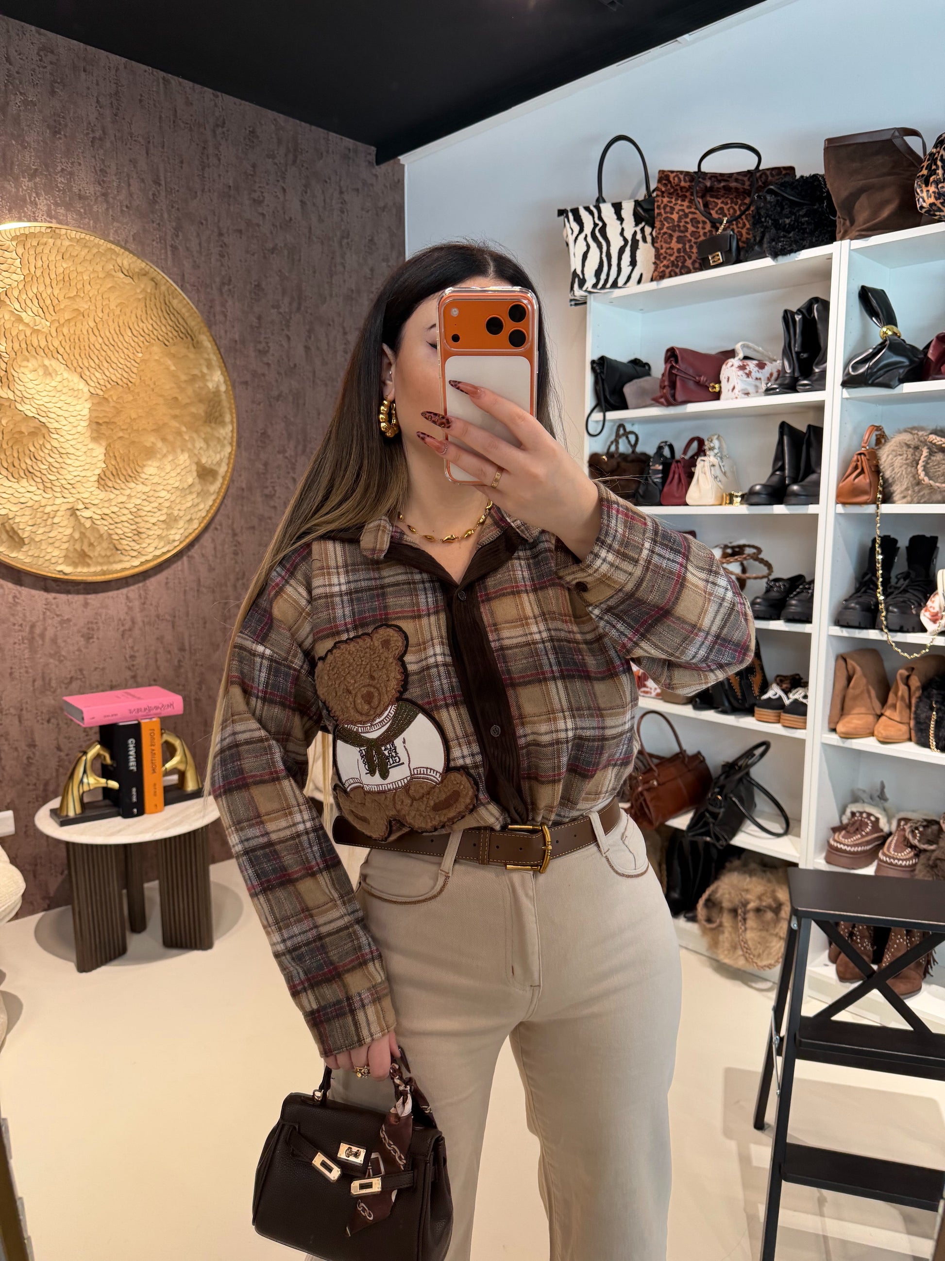 Camicia a quadri con teddy in rilievo