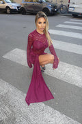 Abito bordeaux in pizzo con fusciacca