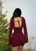 Abito bordeaux glitter schiena aperta