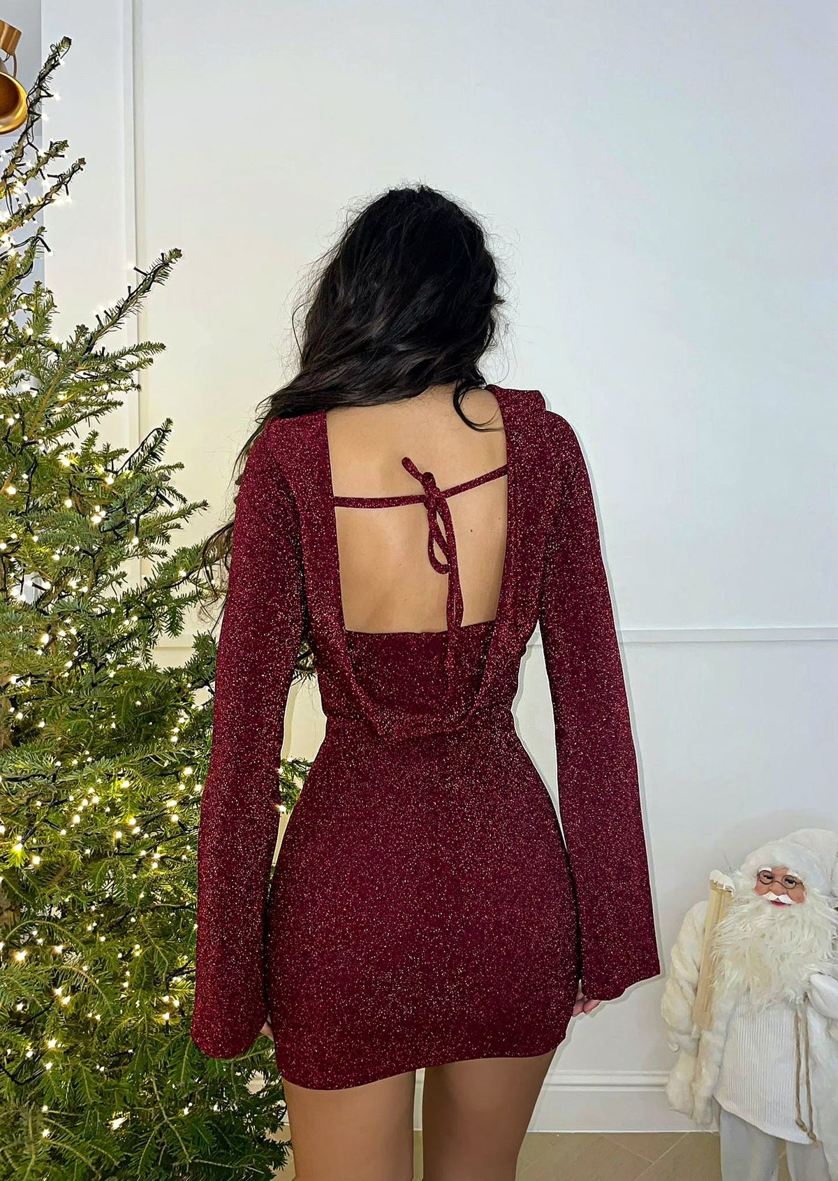 Abito bordeaux glitter schiena aperta