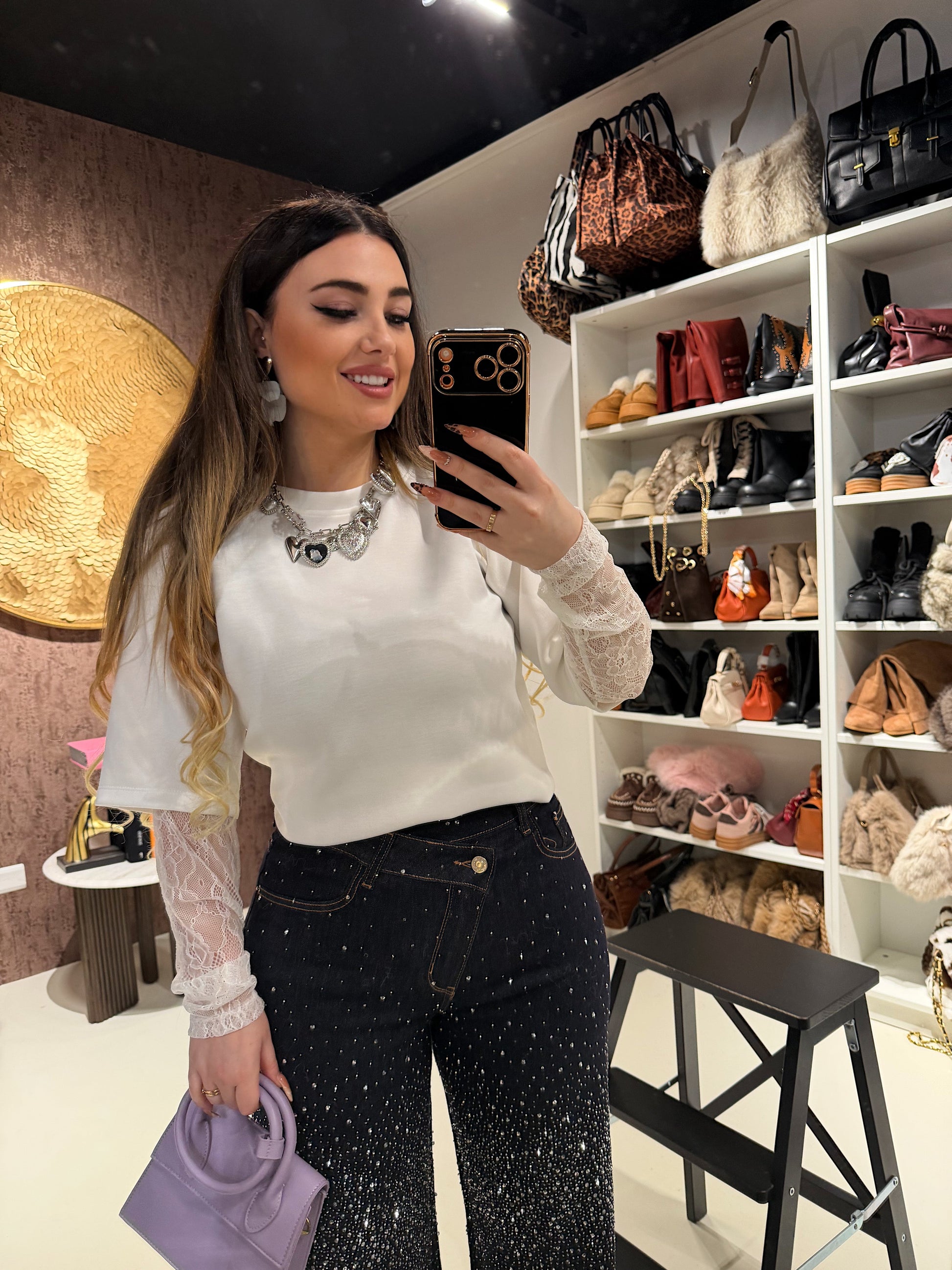 Maglia con maniche in pizzo