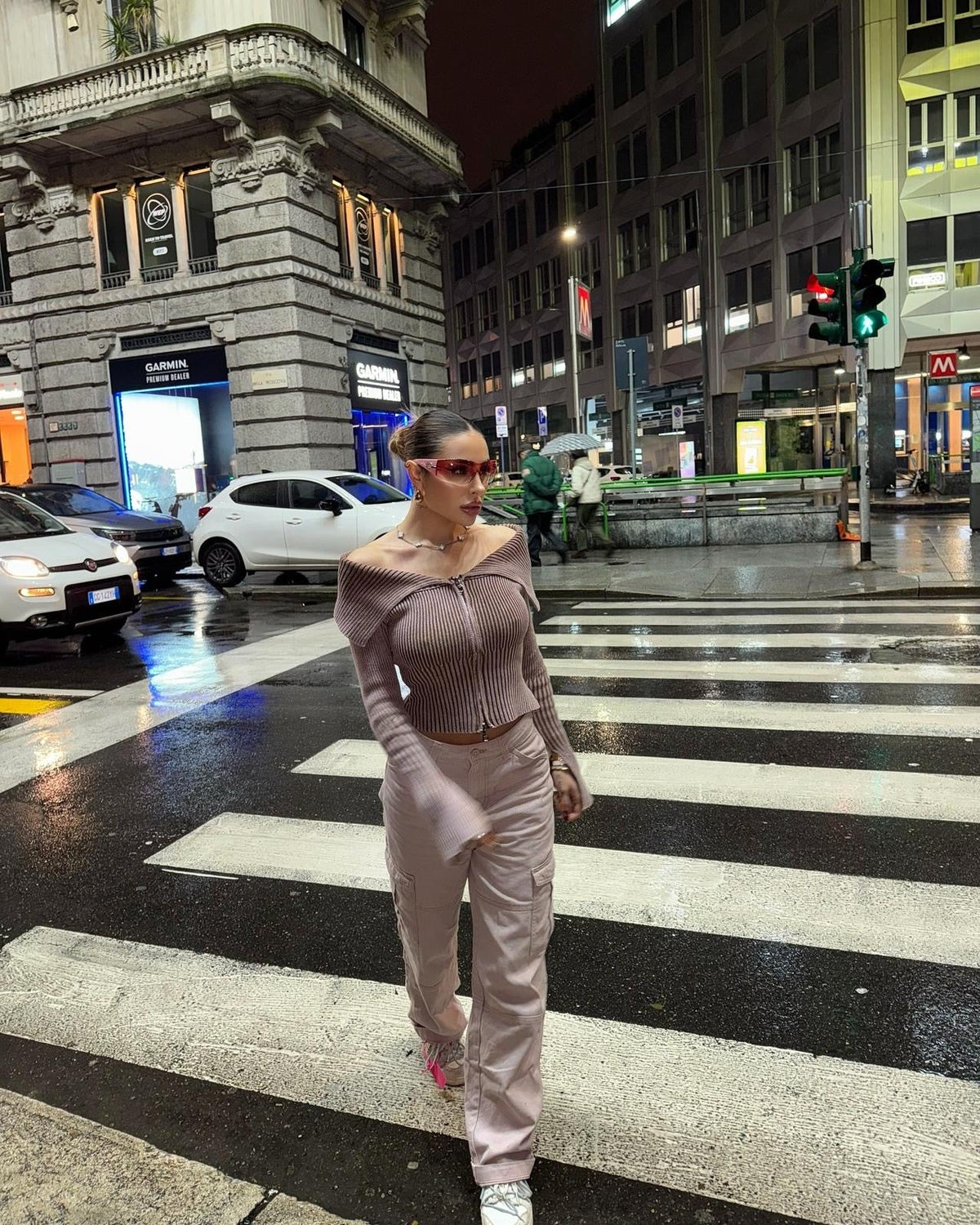 Maglione rosa antico con zip