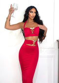Completo top e gonna con cuori rosso