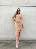 Abito a fascia midi nude con strass