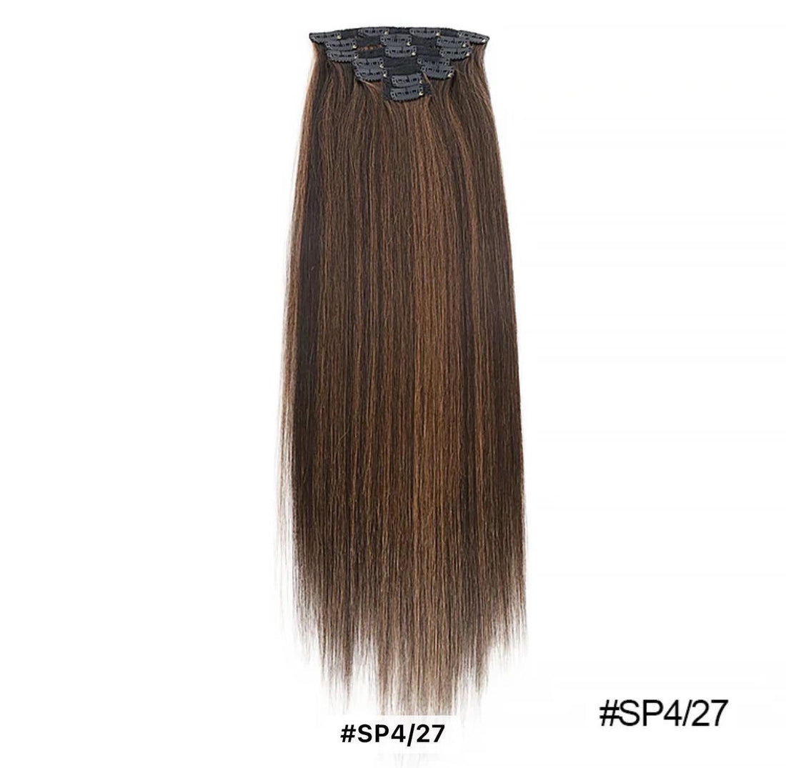 Extension 7 clip liscia castano con meches