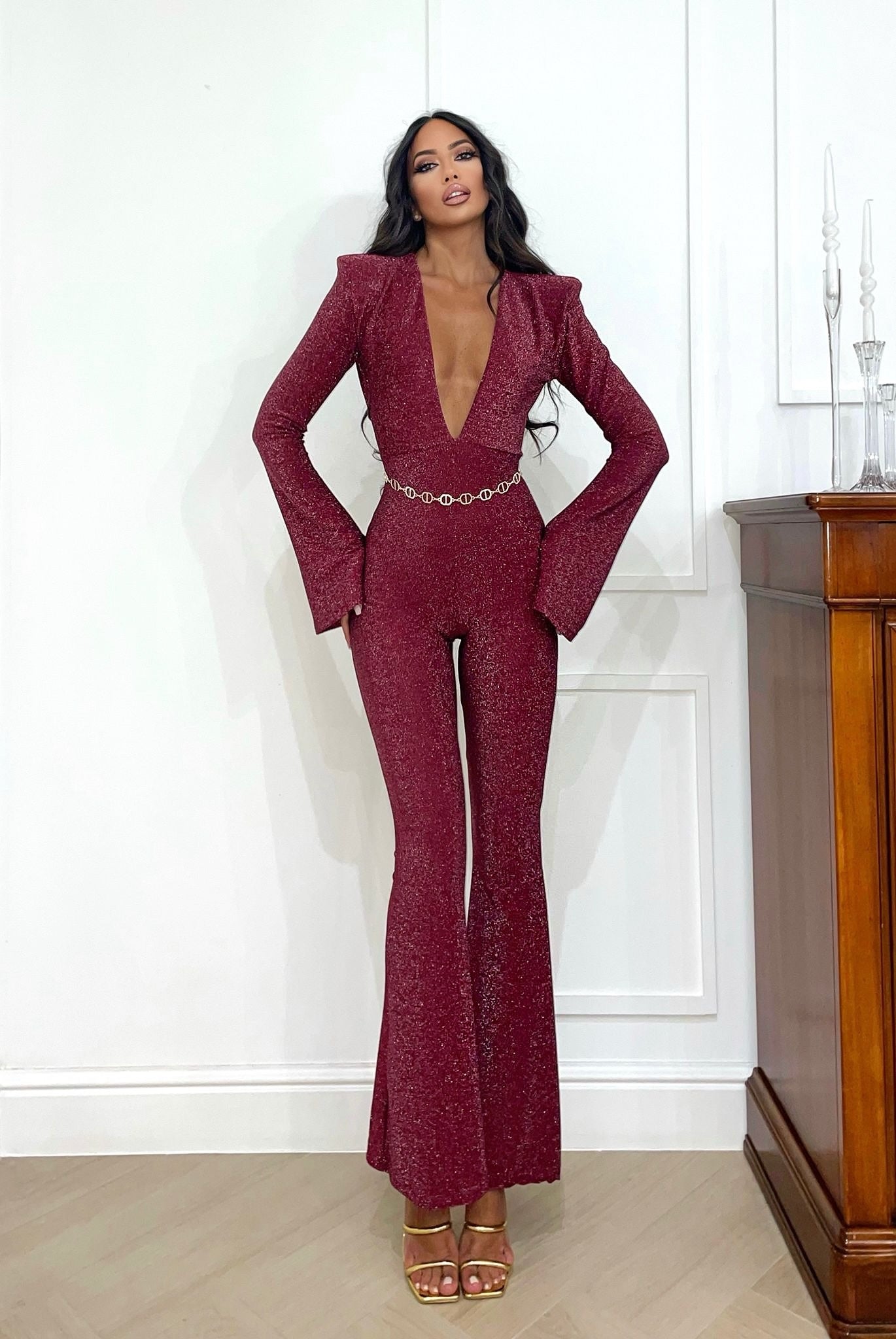 Tuta lurex bordeaux schiena aperta