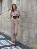Completo giacca e pantalone cargo Camel