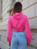 Felpa crop rosa barbie con lacci