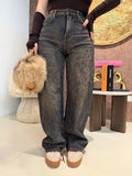 Jeans Balloon Fit con Stampa Animalier e Strass
