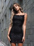 Abito corto push up con paillettes nero