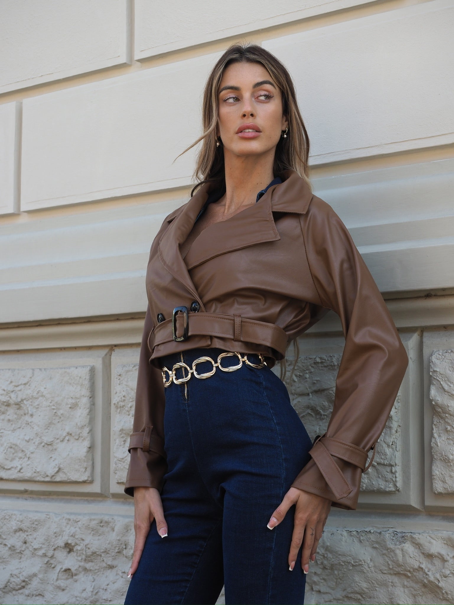 Giacca in ecopelle choco