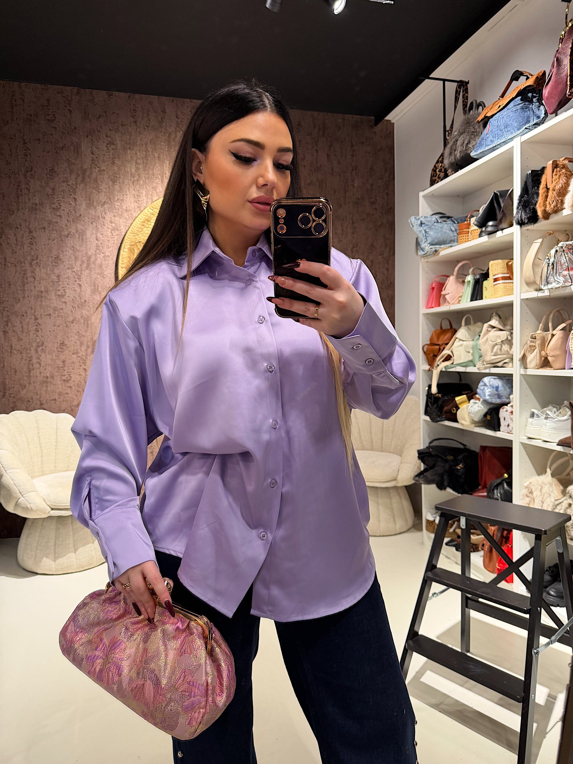 Camicia satin spalline imbottite