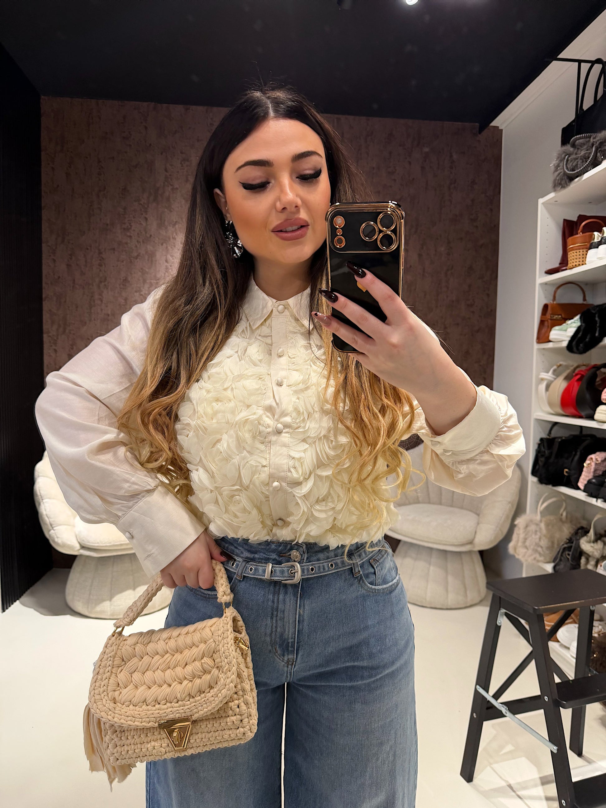 Camicia Roselline 3D Avorio