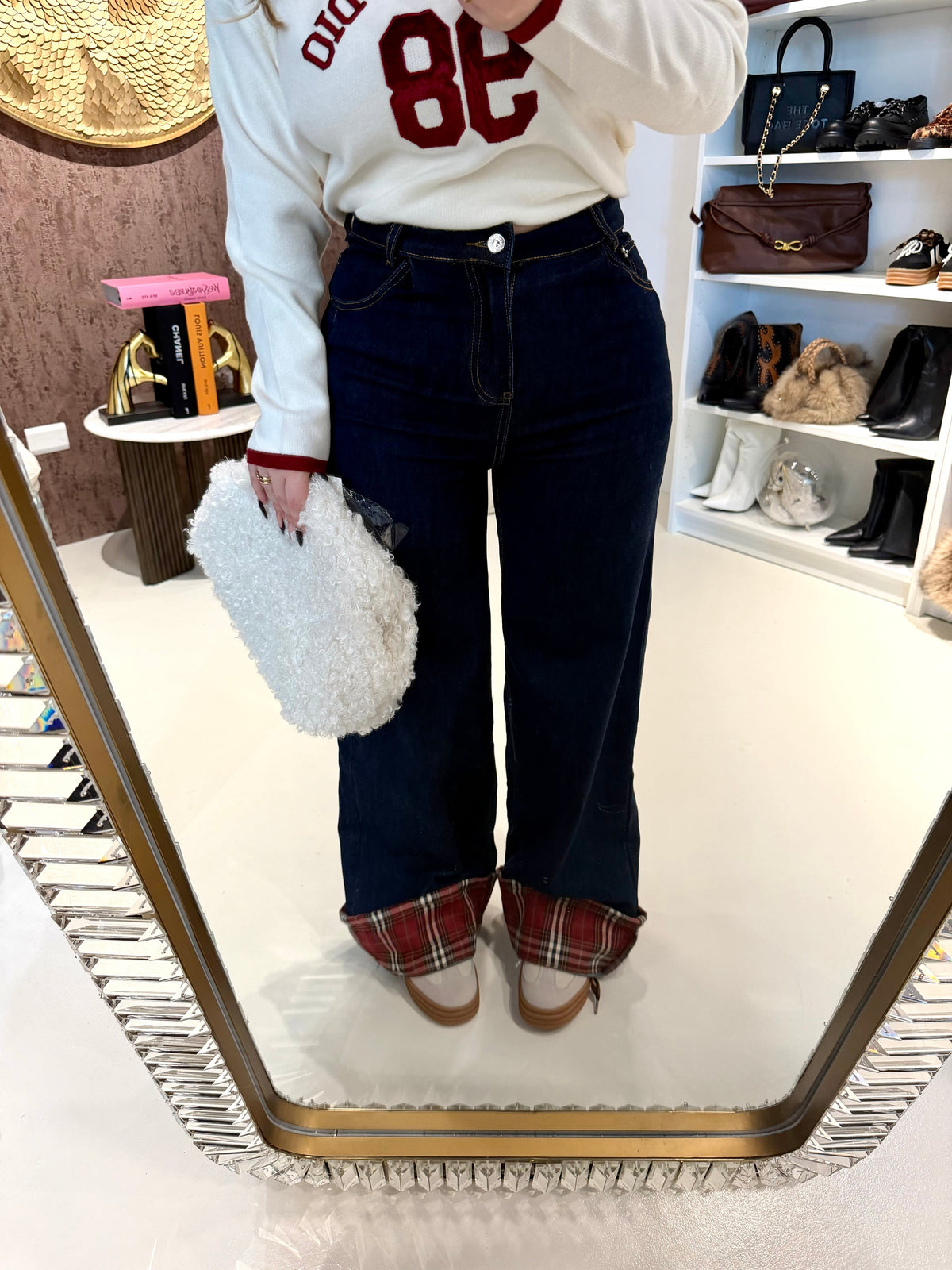 Jeans con Risvolto e Tasca Scozzese