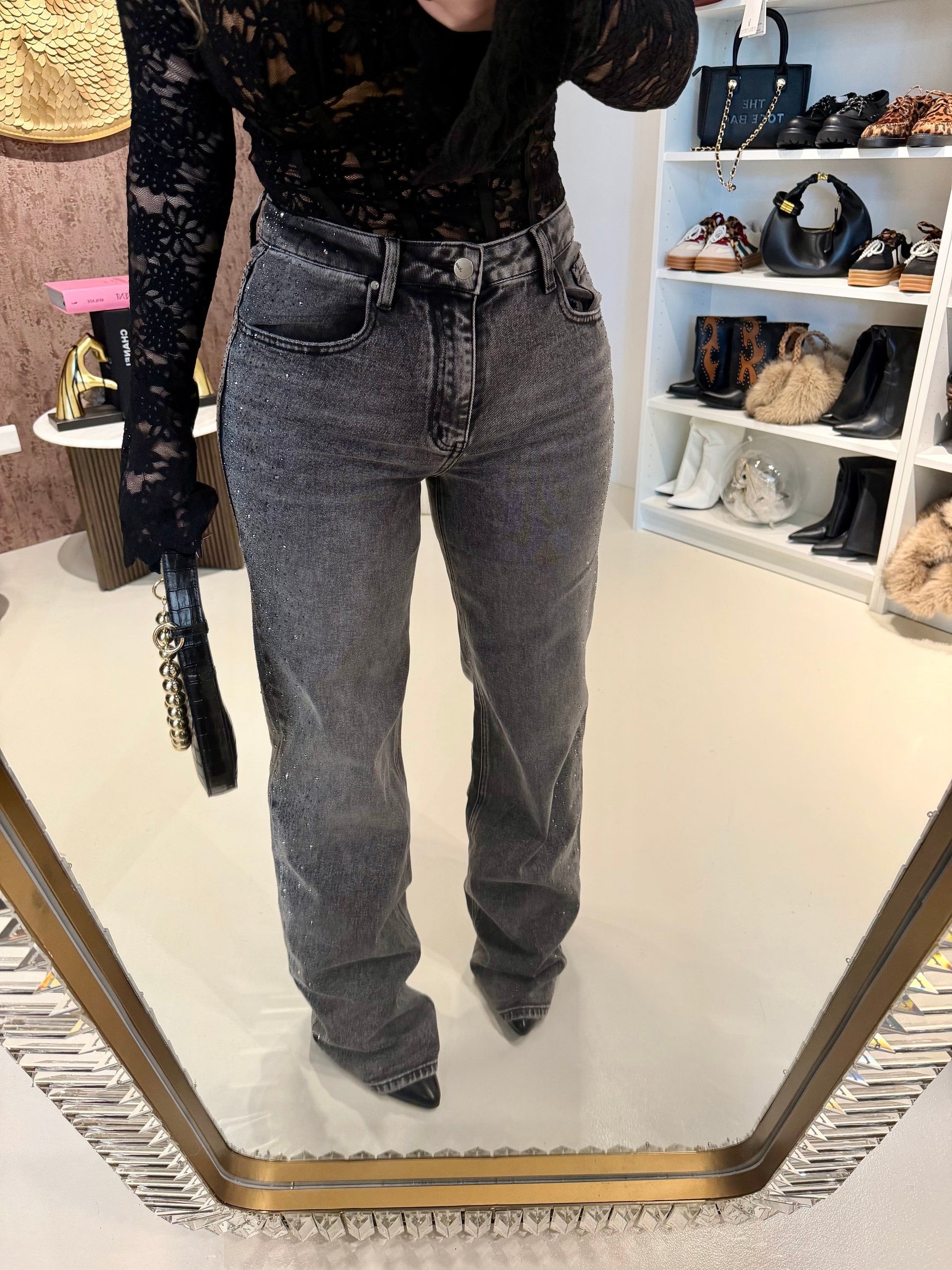 Jeans wide leg con brillantini