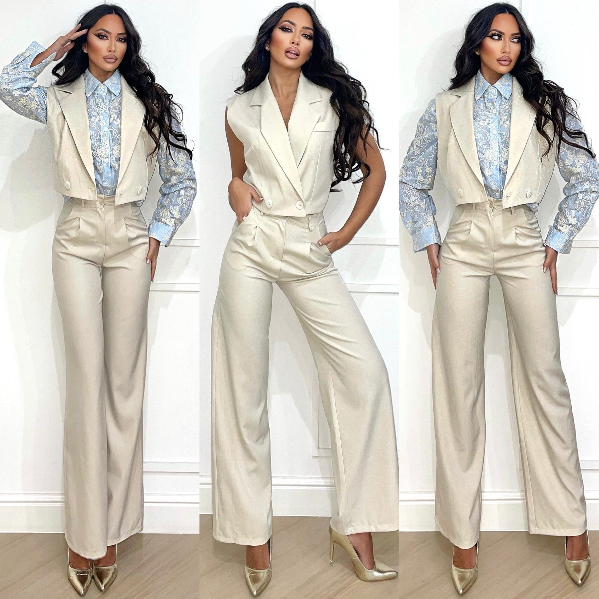 Set pantalone e smanicato beige
