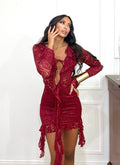 Abito in pizzo manica lunga bordeaux