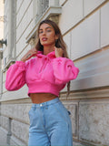 Felpa crop rosa barbie con lacci