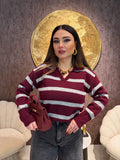 Maglione a righe bordeaux grigio