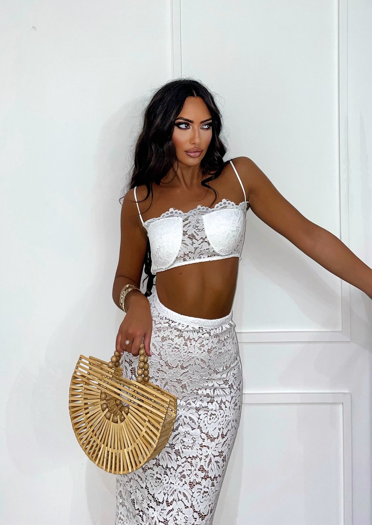 Completo top e gonna in pizzo bianco