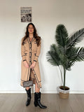 Cardigan lungo camel e nero con cintura
