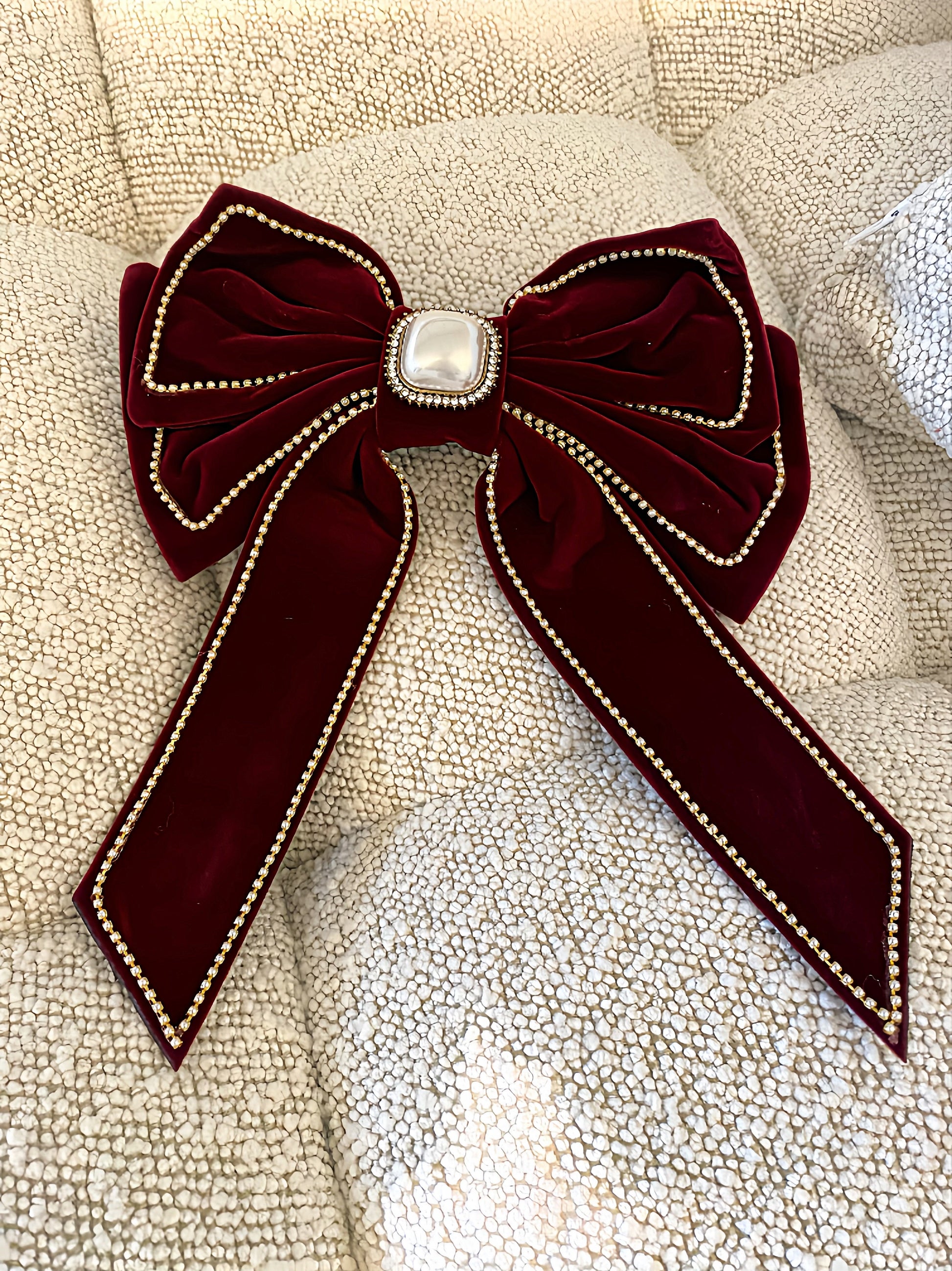 Fiocco per capelli con perla e strass