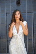 Abito silver paillettes con nodo