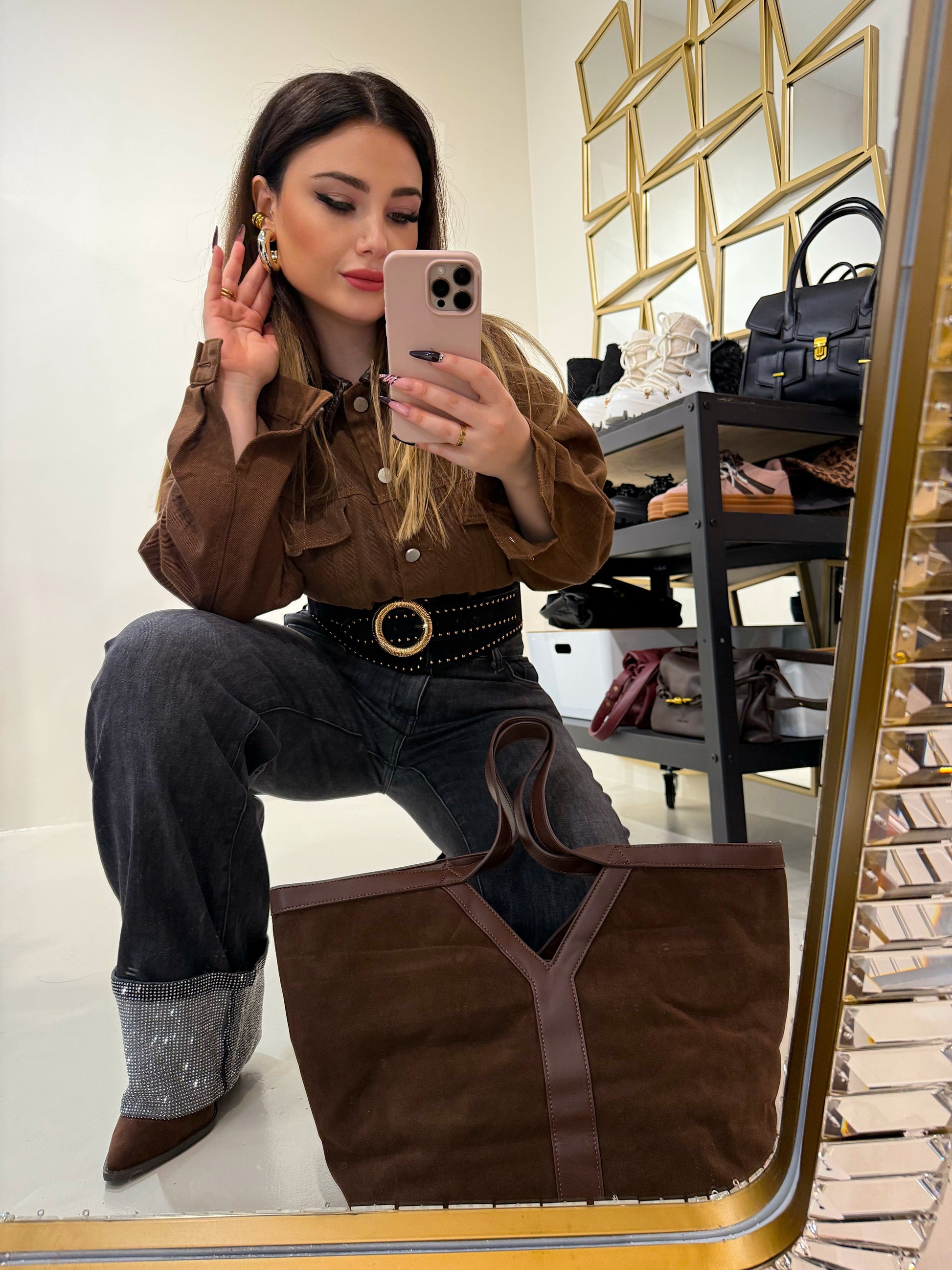 Giacca brown collo ecopelle