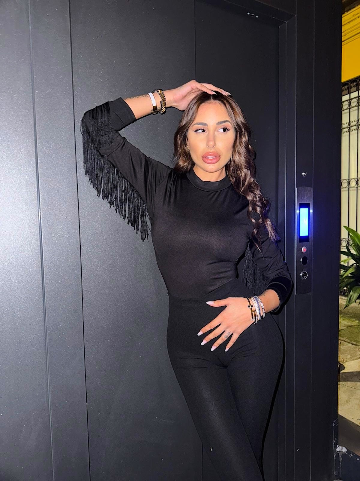 Body con frange nero
