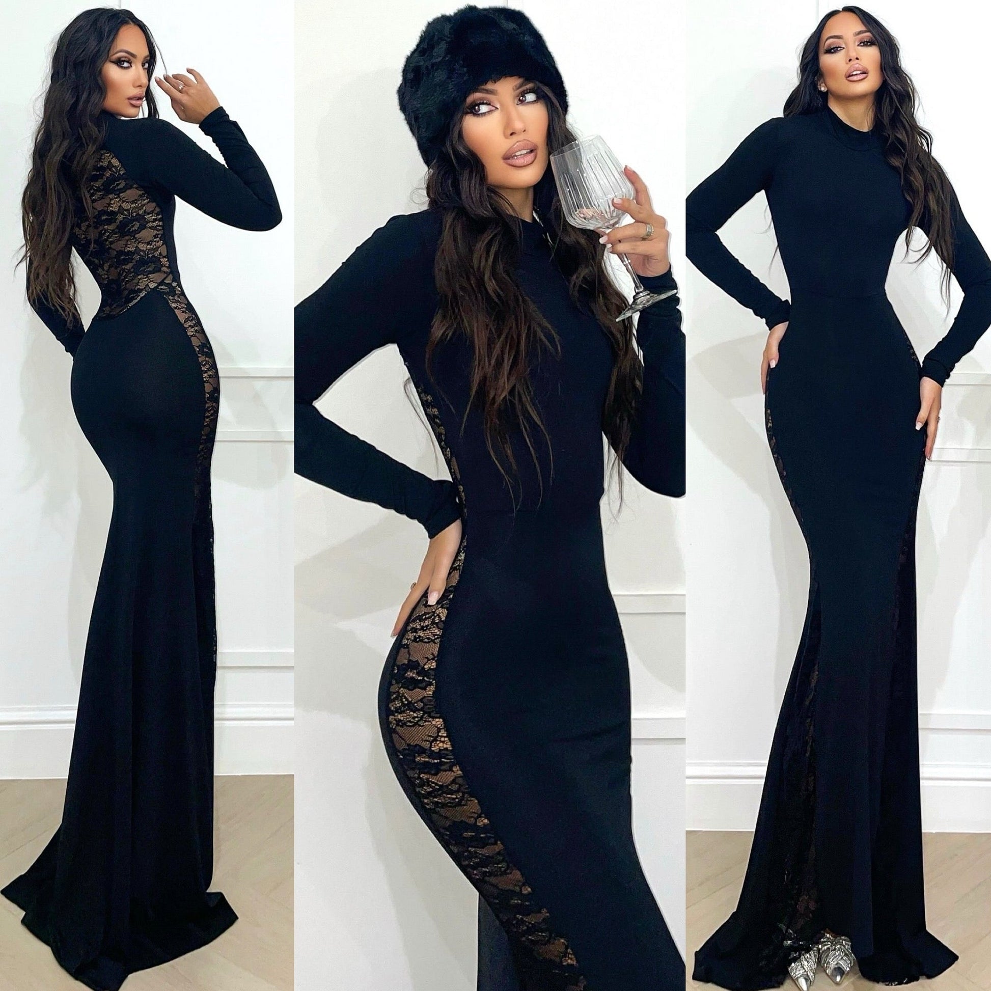 Abito a sirena nero con pizzo