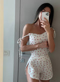 Set short più canotta bianca a cuori