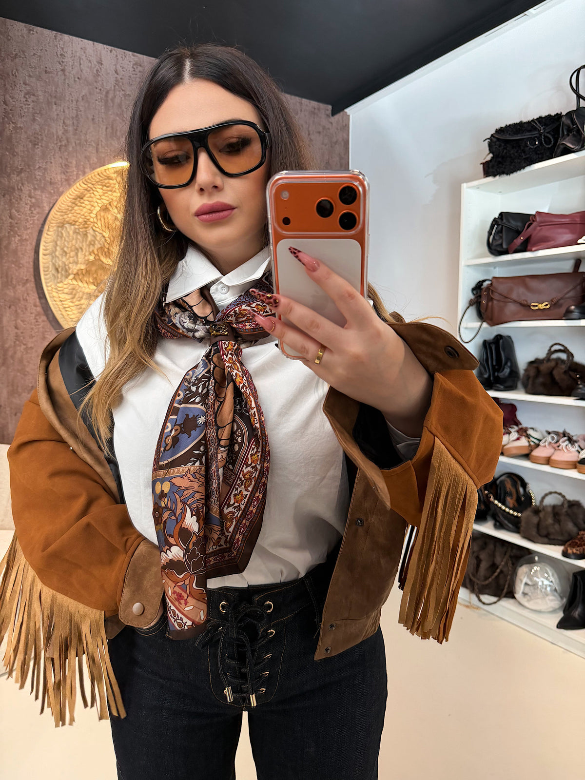 Foulard con dettaglio marrone