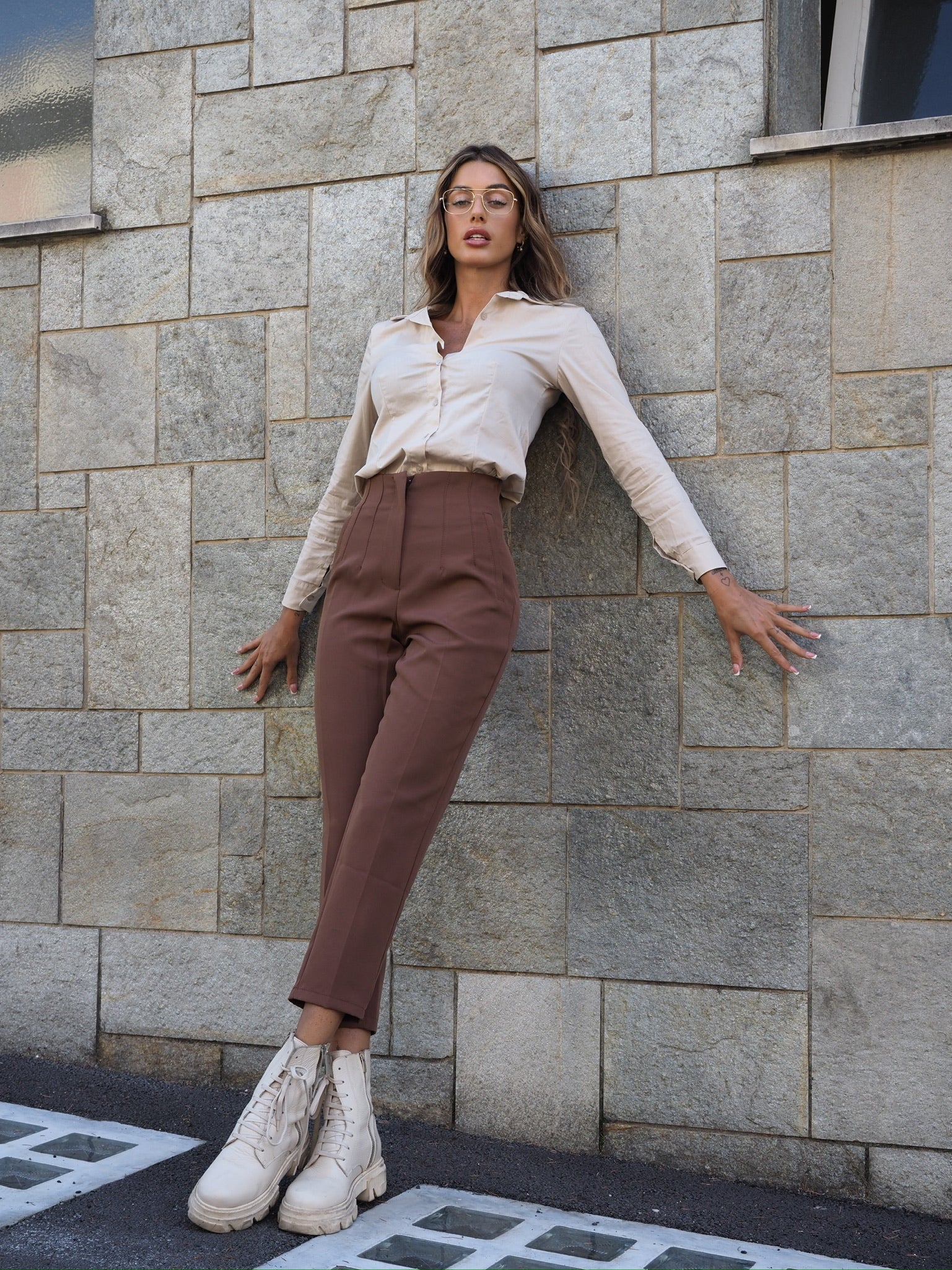 Pantalone vita alta choco
