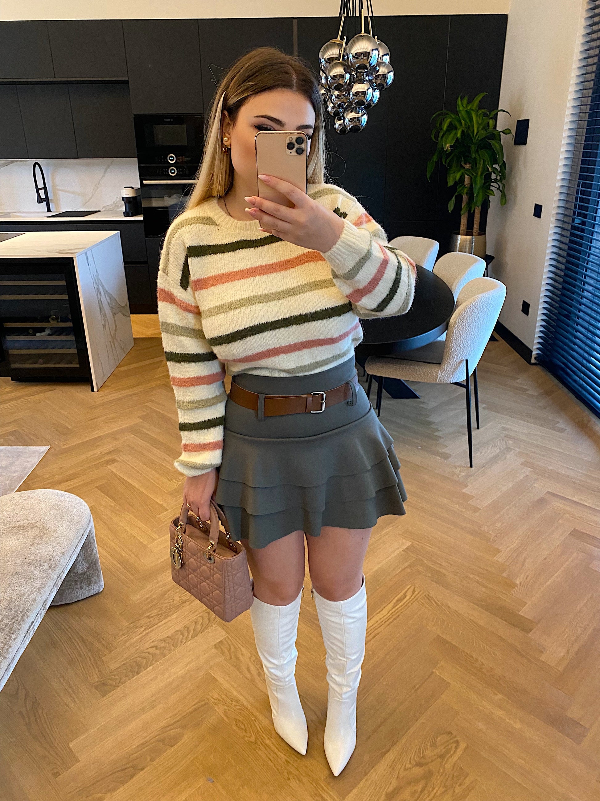Gonna a balza verde militare con cintura