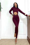 Tuta in lycra bordeaux schiena aperta e catenina