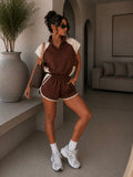 Completo in viscosa bicolor cioccolato e beige