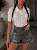 Short jeans grigio con strass