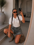 Short jeans grigio con strass