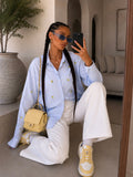 Camicia a Righe Celesti con Limoni Ricamati