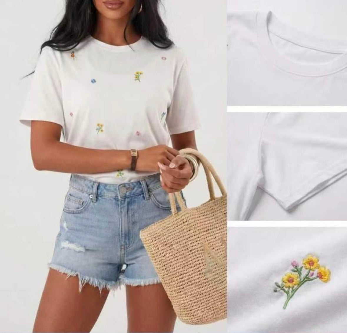T-shirt con margherite ricamate