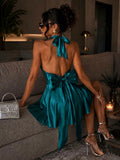 Abito satin con fiocco sul retro