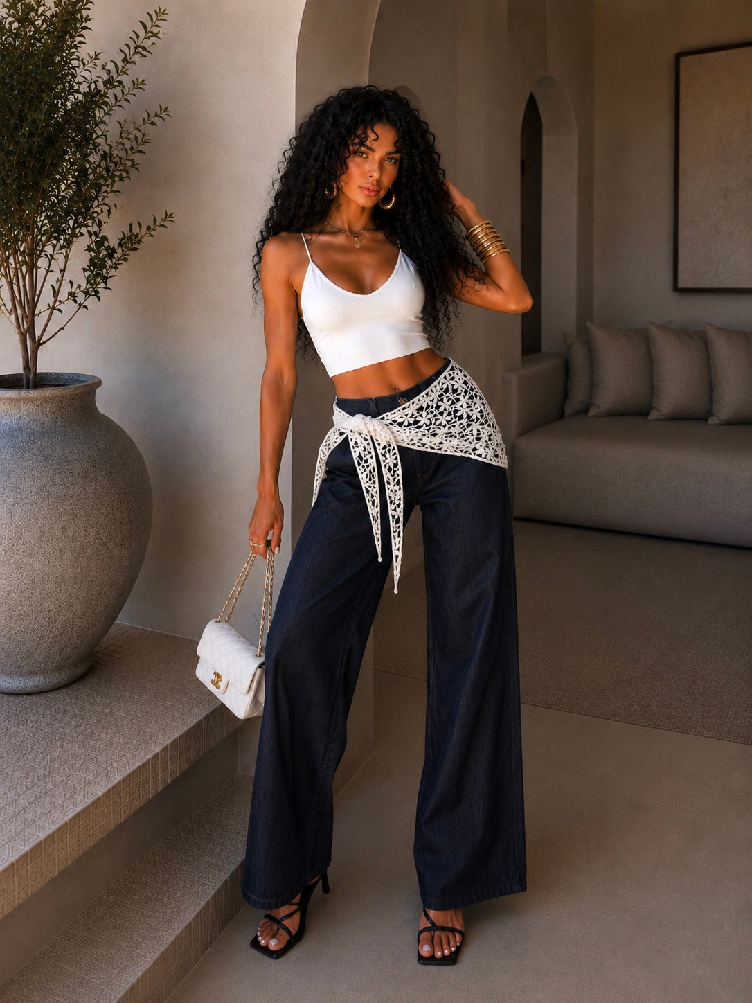 Jeans con bandana in pizzo