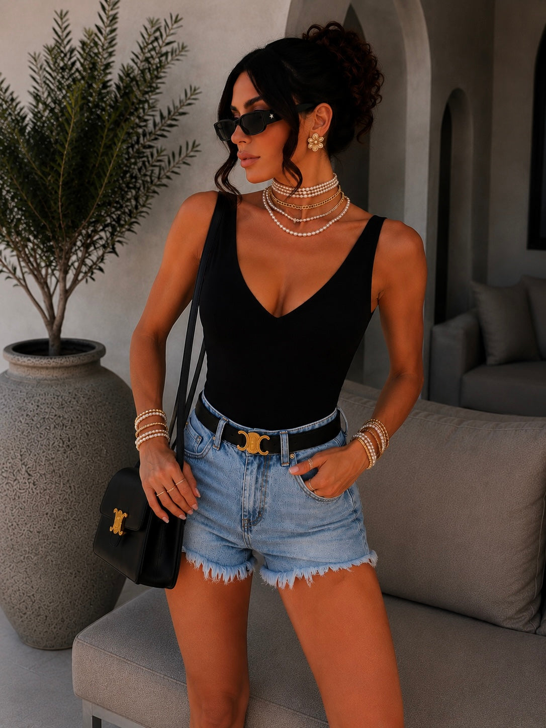 Body contenitivo con scollo a V e bretelle