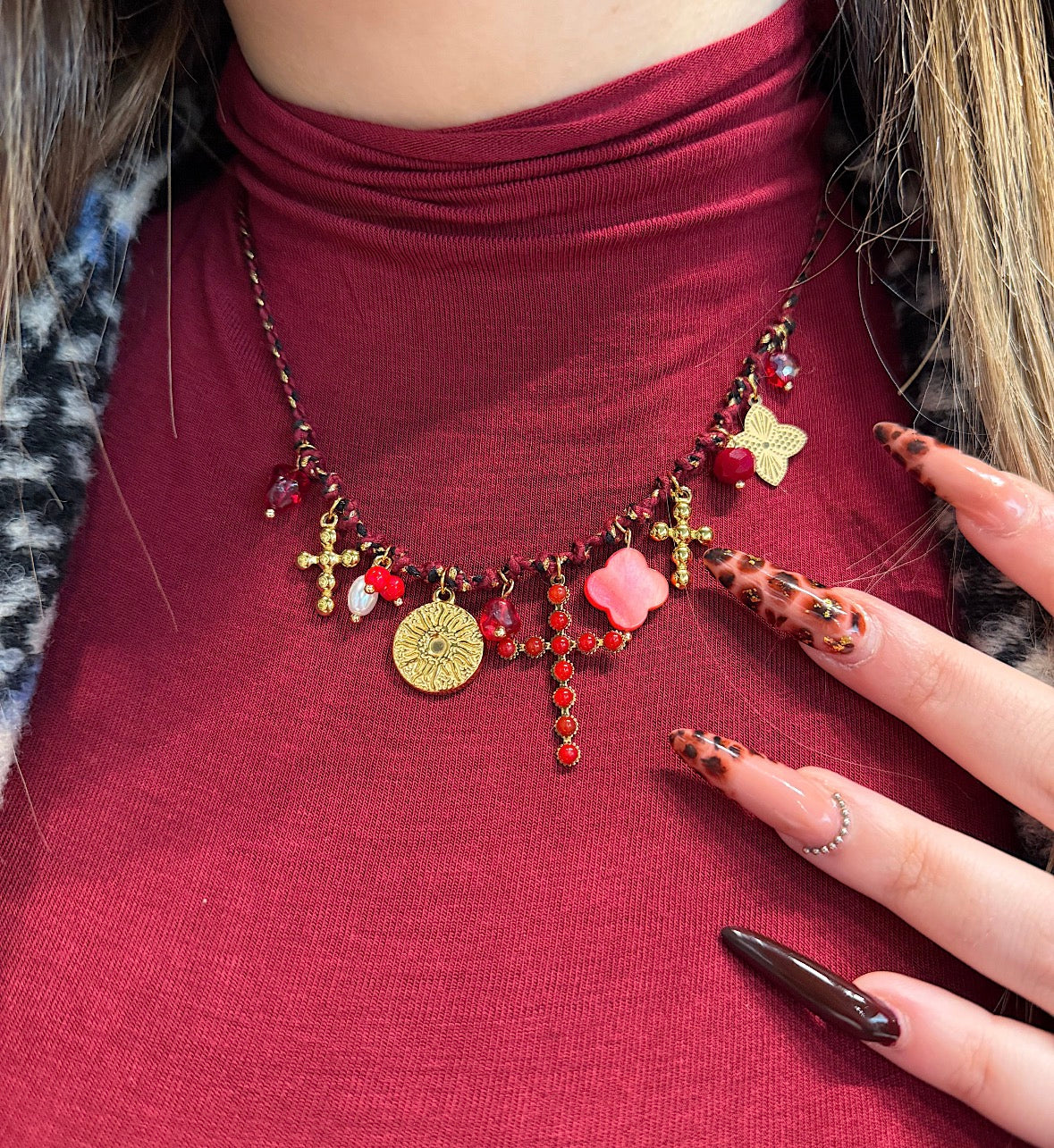 Collana croci rosso