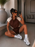 Completo in viscosa bicolor cioccolato e beige