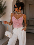 Top paillettes drappeggiato con spalline