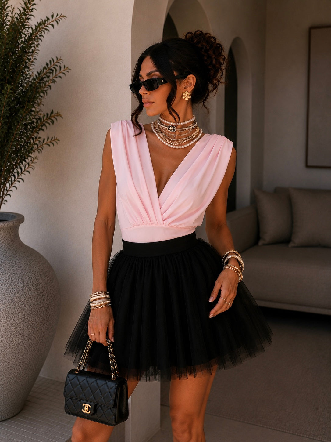 Body drappeggiato con scollo a V