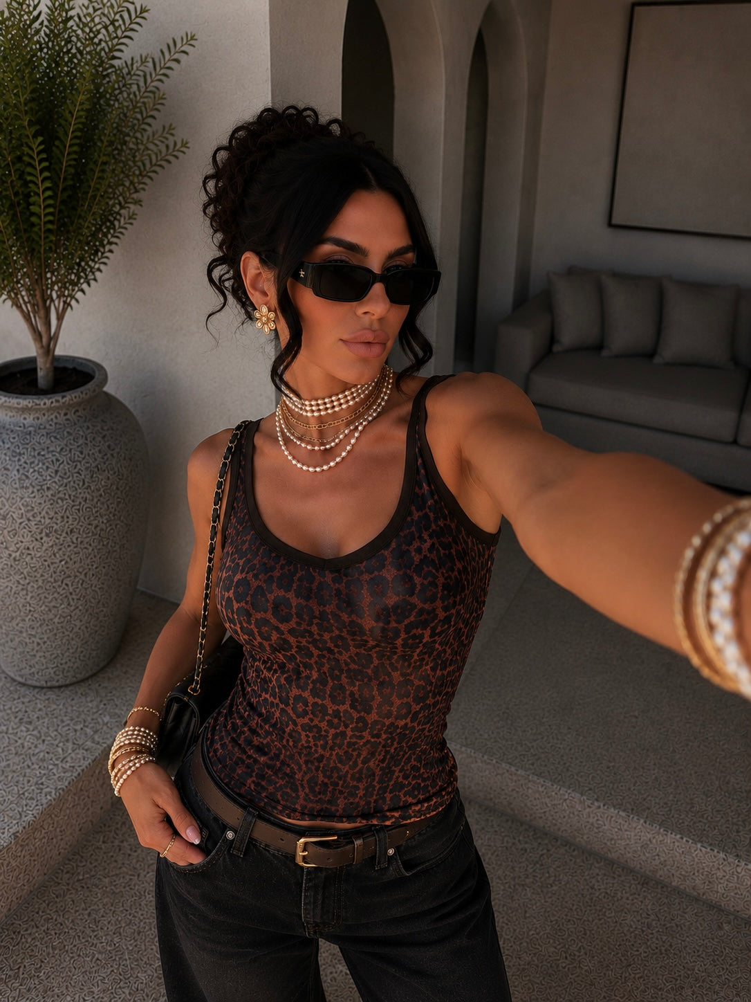 Canotta animalier mesh leopardata